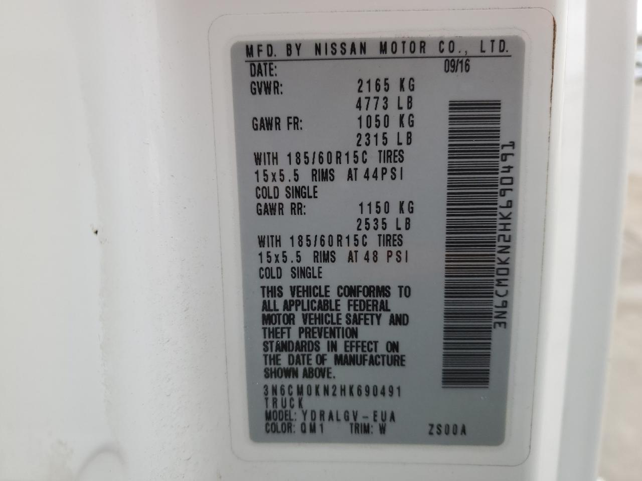 2017 Nissan NV VIN 3N6CM0KN2HK690491 Copart auction photo, rear end damage thumbnail 13