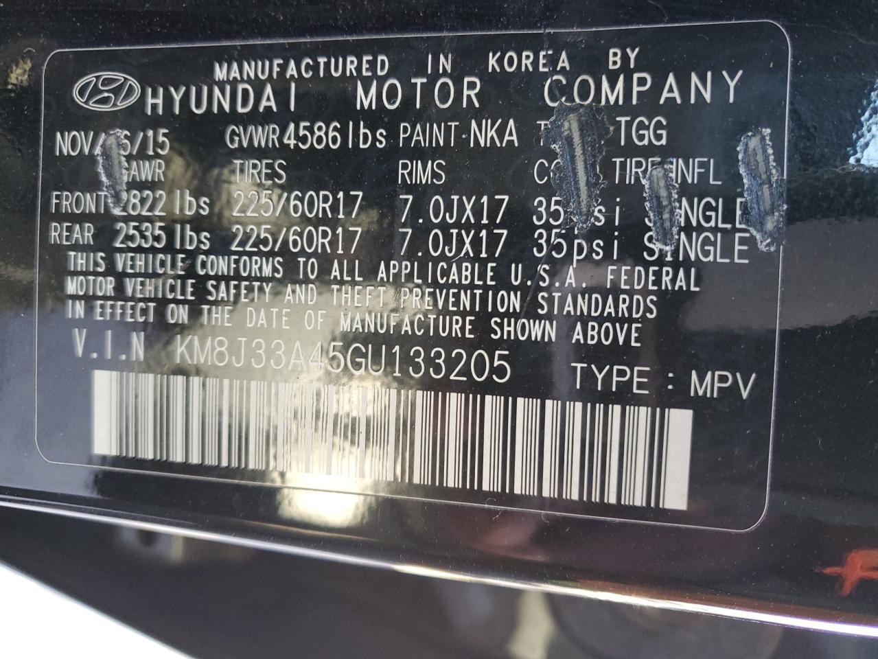 2016 Hyundai Tucson VIN KM8J33A45GU133205 Copart auction photo, rear end / undercarriage damage thumbnail 13