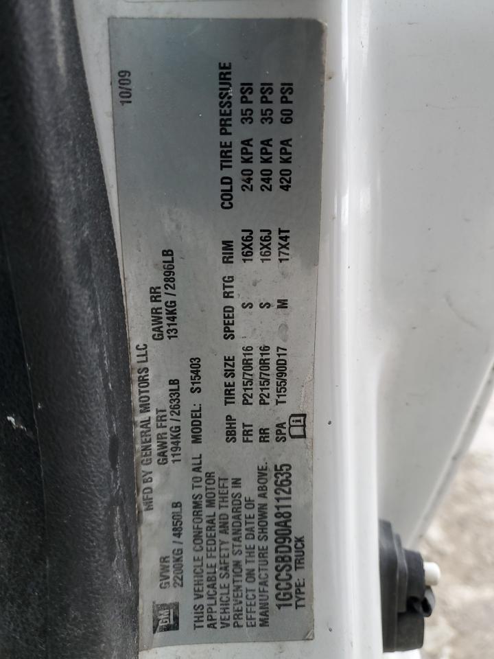 2010 Chevrolet Colorado VIN 1GCCSBD90A8112635 Copart auction photo, front end damage thumbnail 12