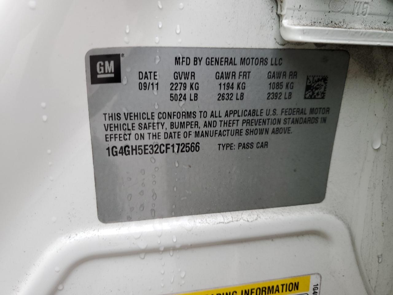 2012 Buick LaCrosse VIN 1G4GH5E32CF172566 Copart auction photo, front end damage thumbnail 15