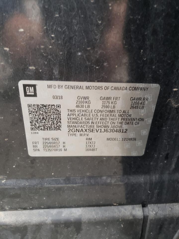 2018 Chevrolet Equinox VIN 2GNAXSEV1J6304812 Copart auction photo, front end damage thumbnail 14