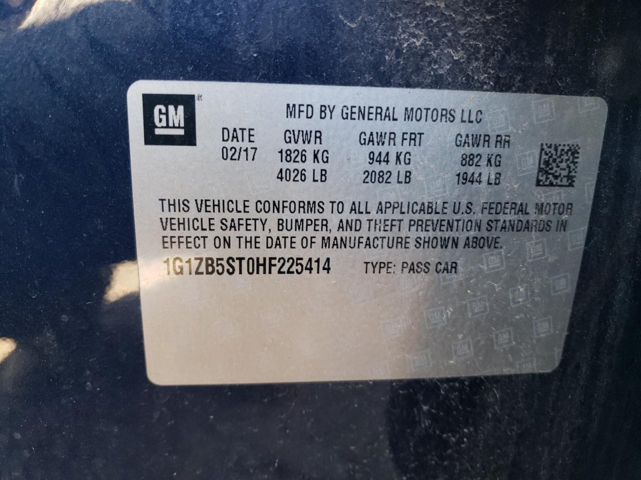 2017 Chevrolet Malibu VIN 1G1ZB5ST0HF225414 Copart auction photo, front end / minor dent/scratches damage thumbnail 12