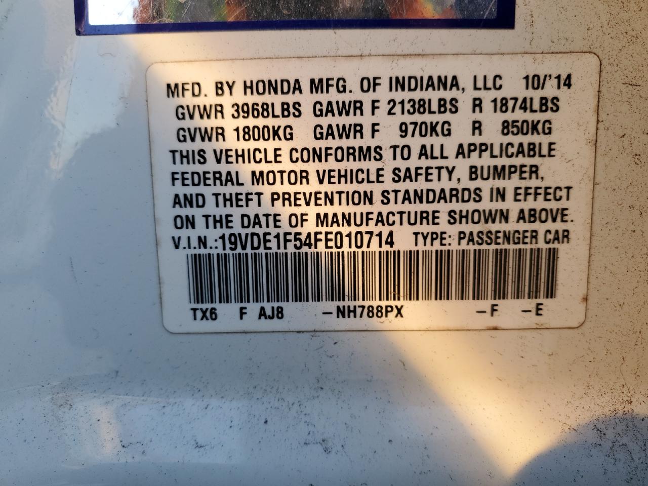 2015 Acura ILX VIN 19VDE1F54FE010714 Copart auction photo, rear end damage thumbnail 12
