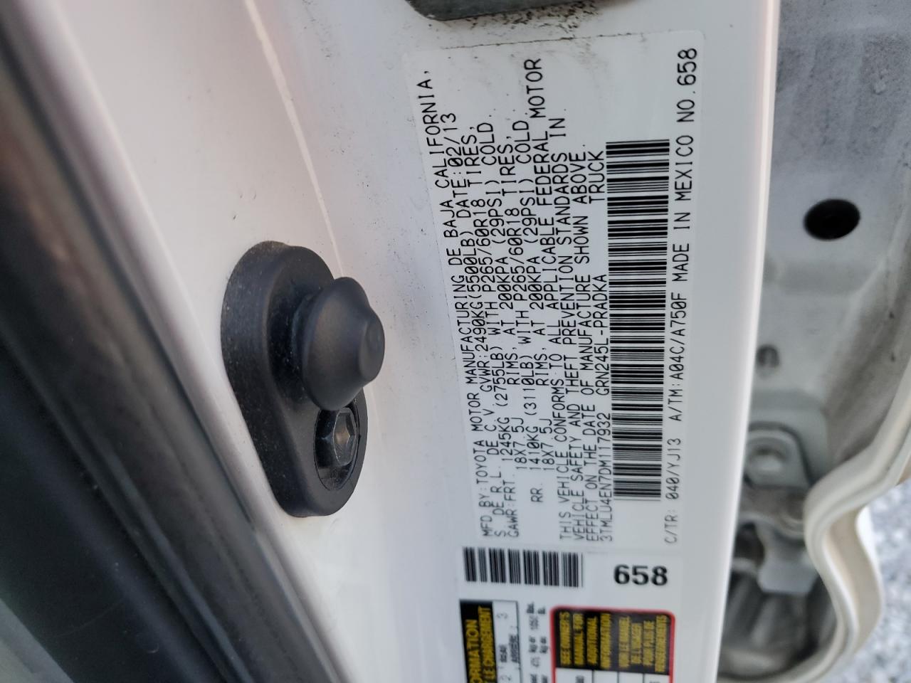 2013 Toyota Tacoma VIN 3TMLU4EN7DM117932 Copart auction photo, front end damage thumbnail 12