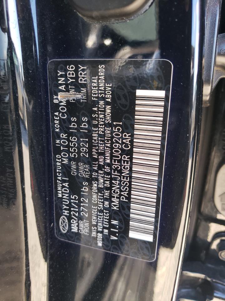 2015 Hyundai Genesis VIN KMHGN4JF3FU092051 Copart auction photo, front end / stripped damage thumbnail 13