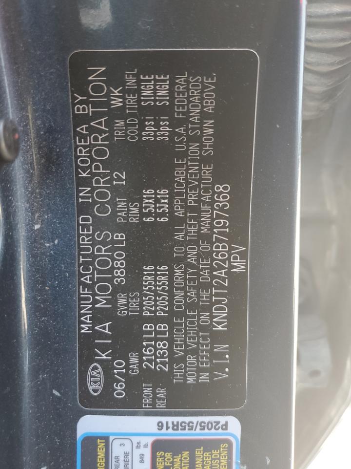 2011 KIA Soul VIN KNDJT2A26B7197368 Copart auction photo, front end damage thumbnail 13