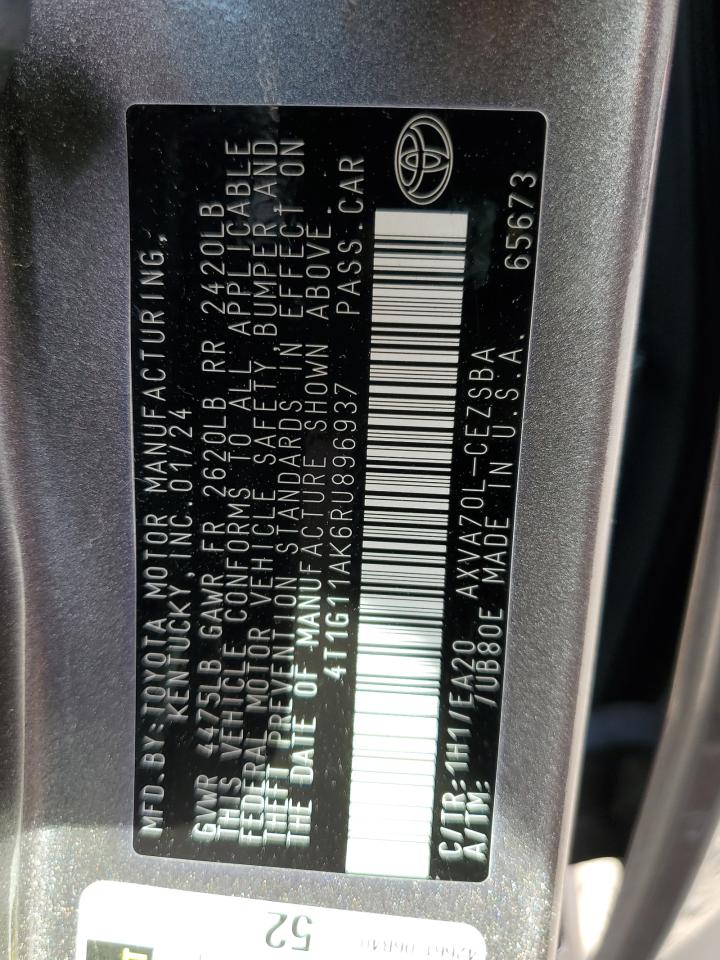 2024 Toyota Camry VIN 4T1G11AK6RU896937 Copart auction photo, side / minor dent/scratches damage thumbnail 12