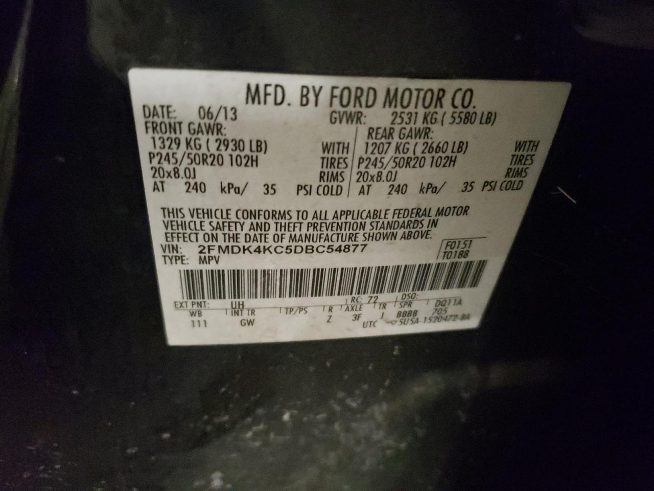2013 Ford Edge VIN 2FMDK4KC5DBC54877 Copart auction photo, mechanical / side damage thumbnail 13