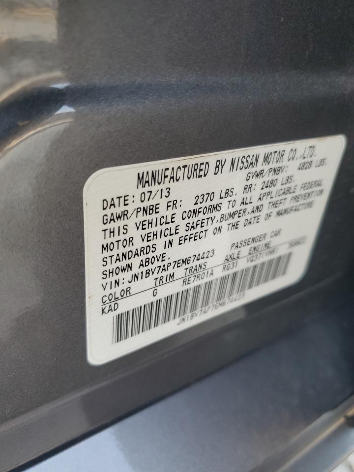 2014 Infiniti Q50 VIN JN1BV7AP7EM674423 Copart auction photo, front end / side damage thumbnail 12