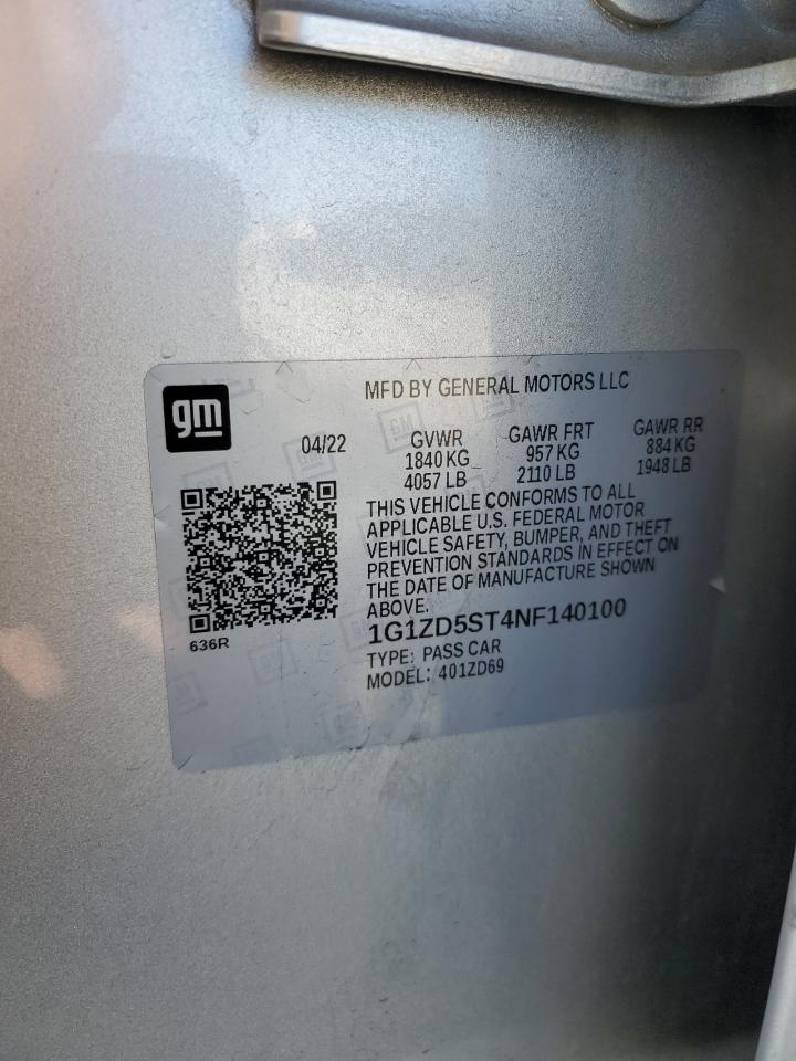 2022 Chevrolet Malibu VIN 1G1ZD5ST4NF140100 Copart auction photo, front end / side damage thumbnail 15