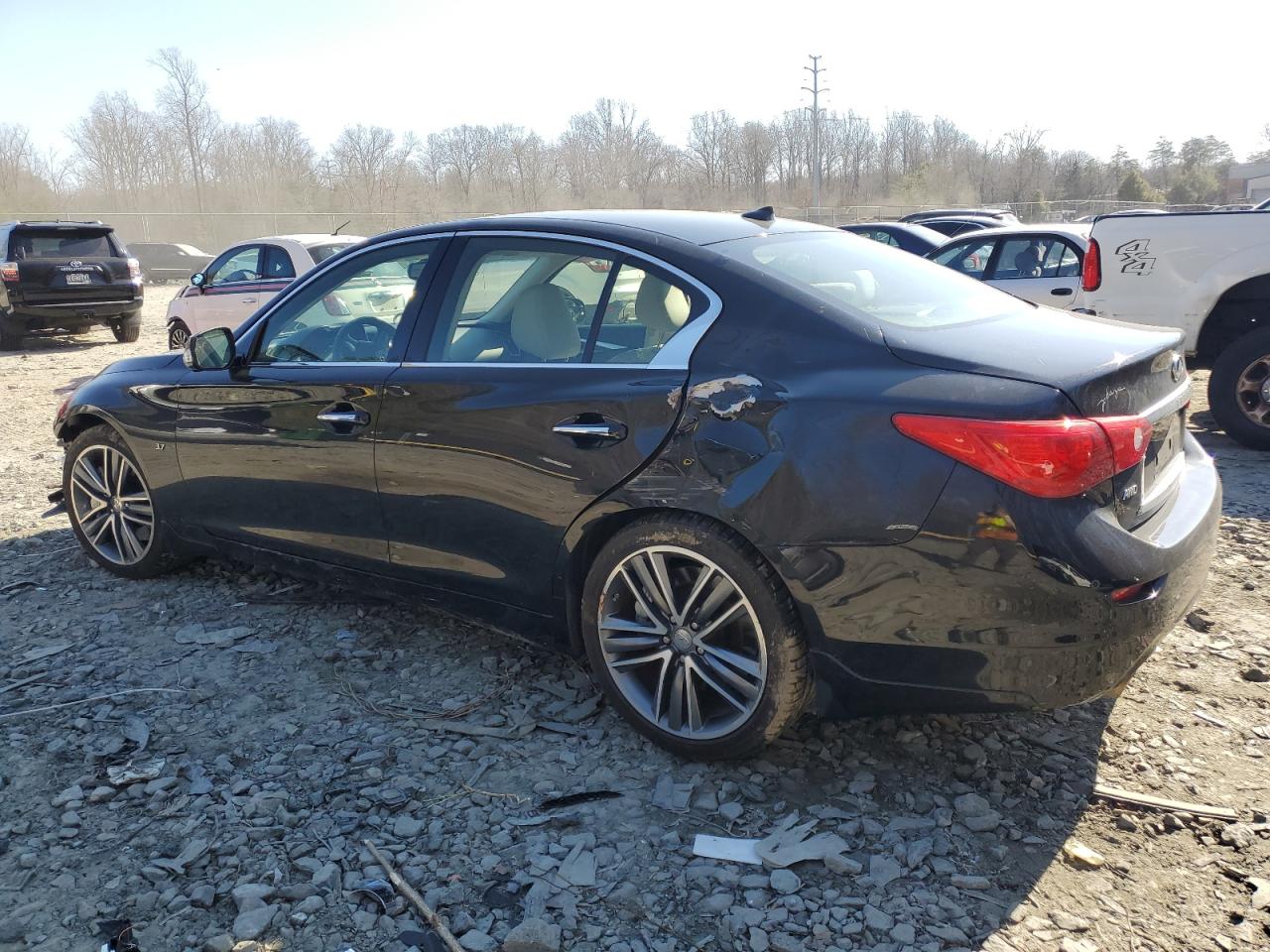 2014 Infiniti Q50 VIN JN1BV7AR2EM689221 Copart auction photo, front end / rear end damage thumbnail 2