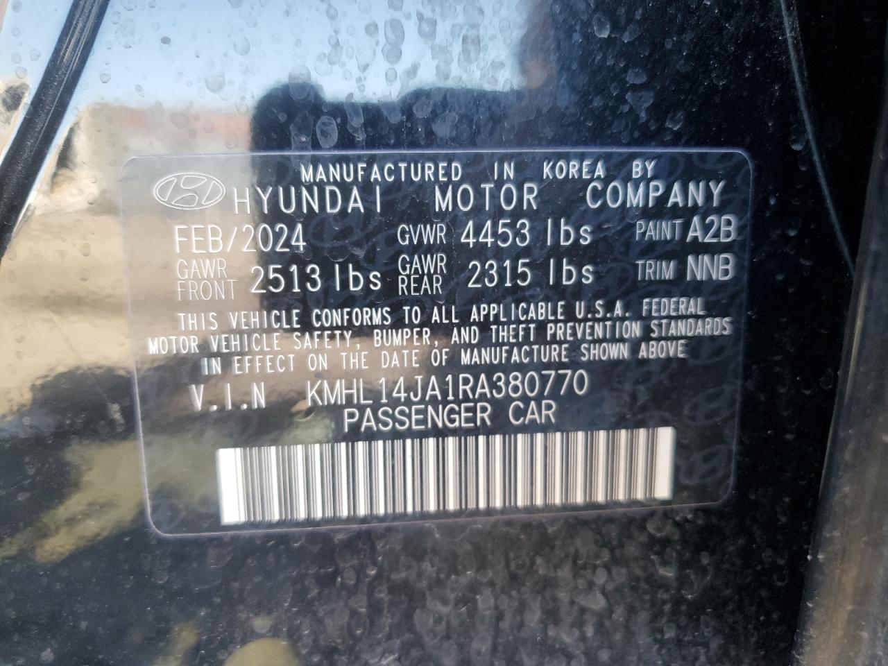 2024 Hyundai Sonata VIN KMHL14JA1RA380770 Copart auction photo, rear end / minor dent/scratches damage thumbnail 12