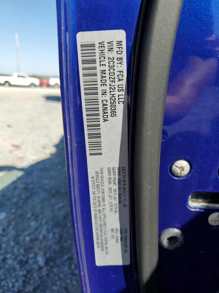 2020 Dodge Challenger VIN 2C3CDZFJ2LH250365 Copart auction photo, front end damage thumbnail 12