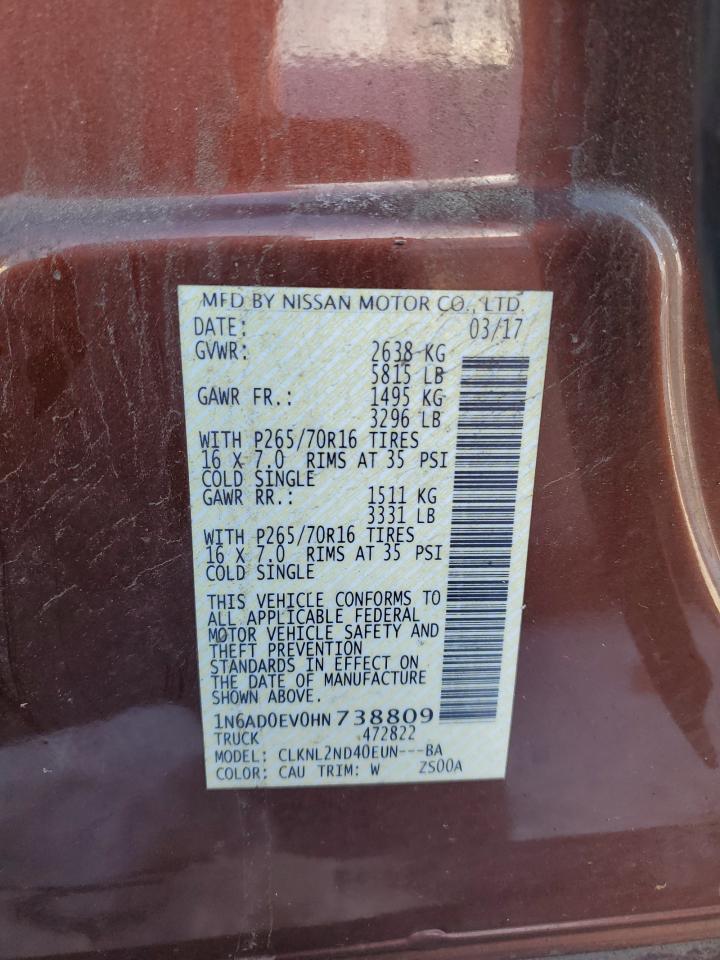 2017 Nissan Navara (Frontier) VIN 1N6AD0EV0HN738809 Copart auction photo, front end / rear end damage thumbnail 12
