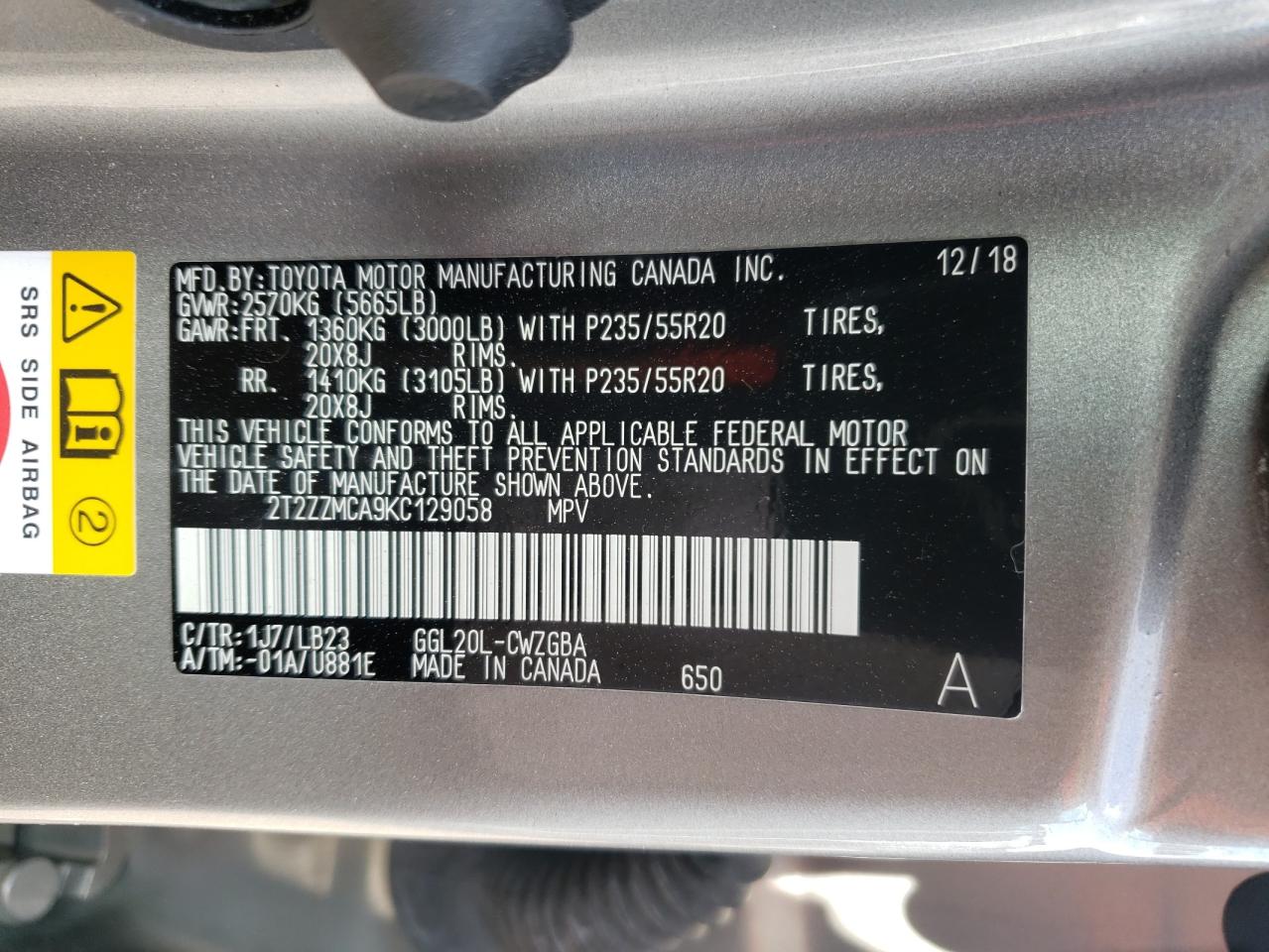 2019 Lexus RX VIN 2T2ZZMCA9KC129058 Copart auction photo, front end damage thumbnail 14