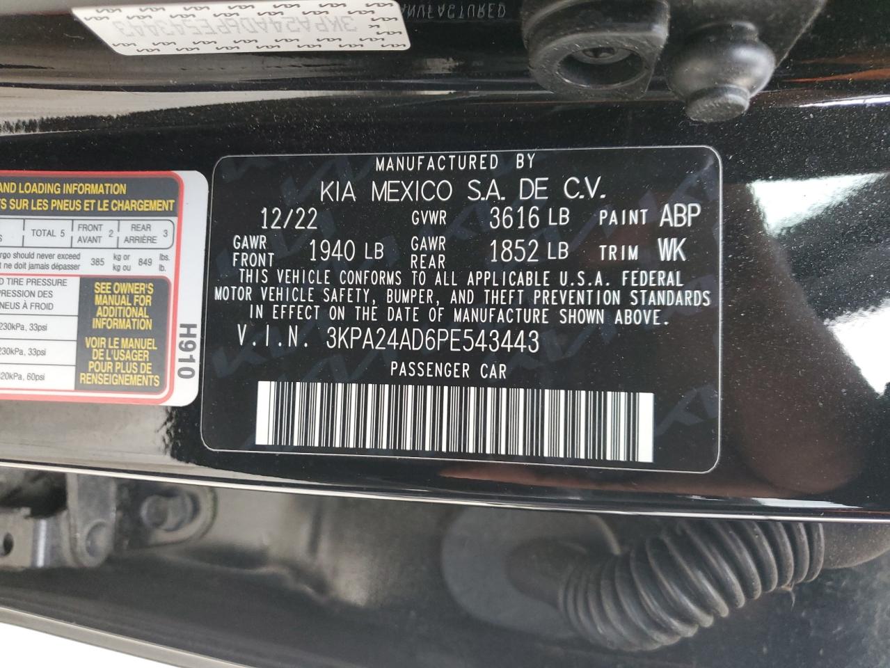 2023 KIA Rio VIN 3KPA24AD6PE543443 Copart auction photo, front end damage thumbnail 14