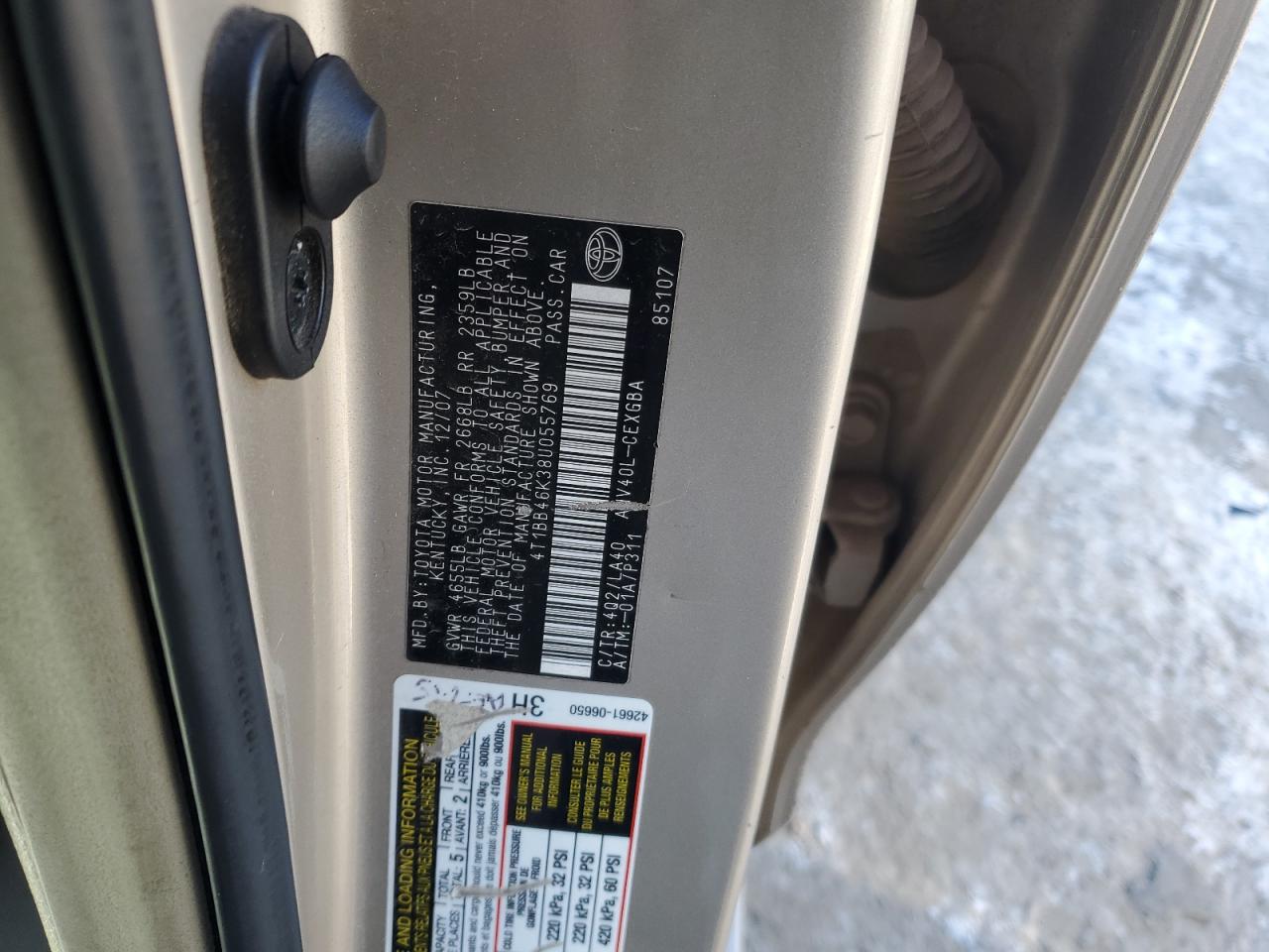 2008 Toyota Camry VIN 4T1BB46K38U055769 Copart auction photo, rear end damage thumbnail 12