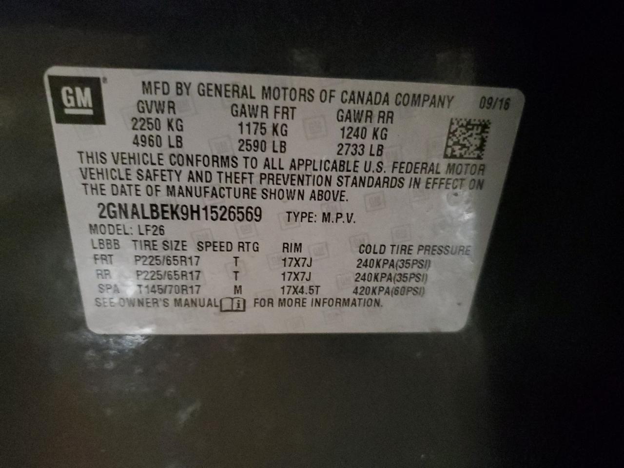 2017 Chevrolet Equinox VIN 2GNALBEK9H1526569 Copart auction photo, front end damage thumbnail 13