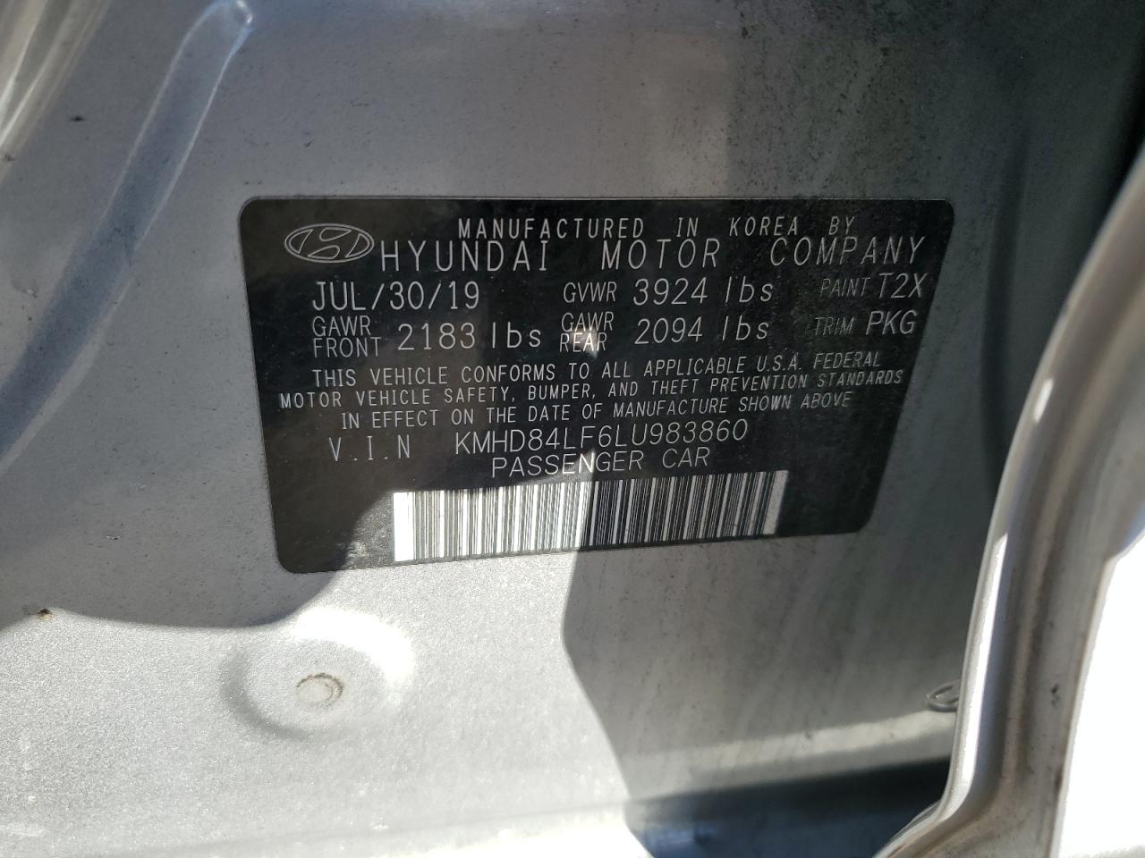 2020 Hyundai Elantra VIN KMHD84LF6LU983860 Copart auction photo, front end damage thumbnail 15