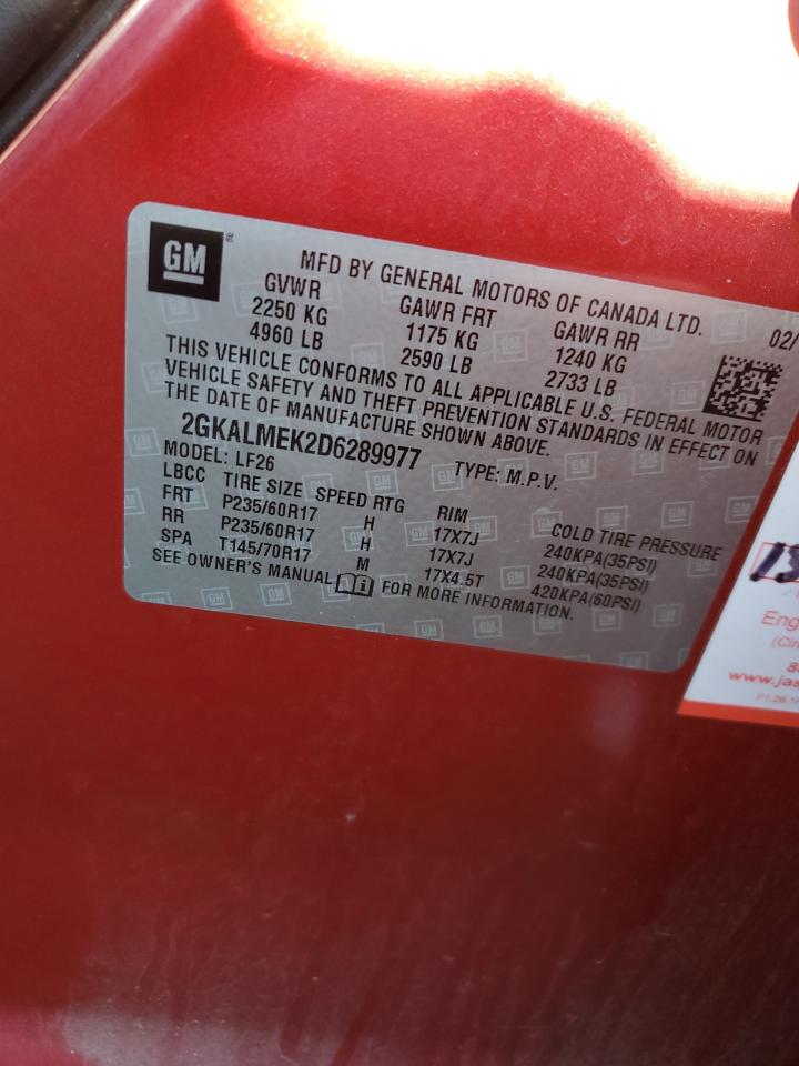 2013 GMC Terrain VIN 2GKALMEK2D6289977 Copart auction photo, front end damage thumbnail 13