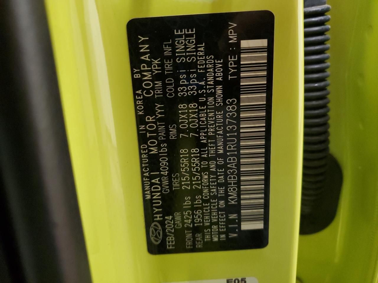 2024 Hyundai Kona VIN KM8HB3AB1RU137383 Copart auction photo, front end damage thumbnail 13