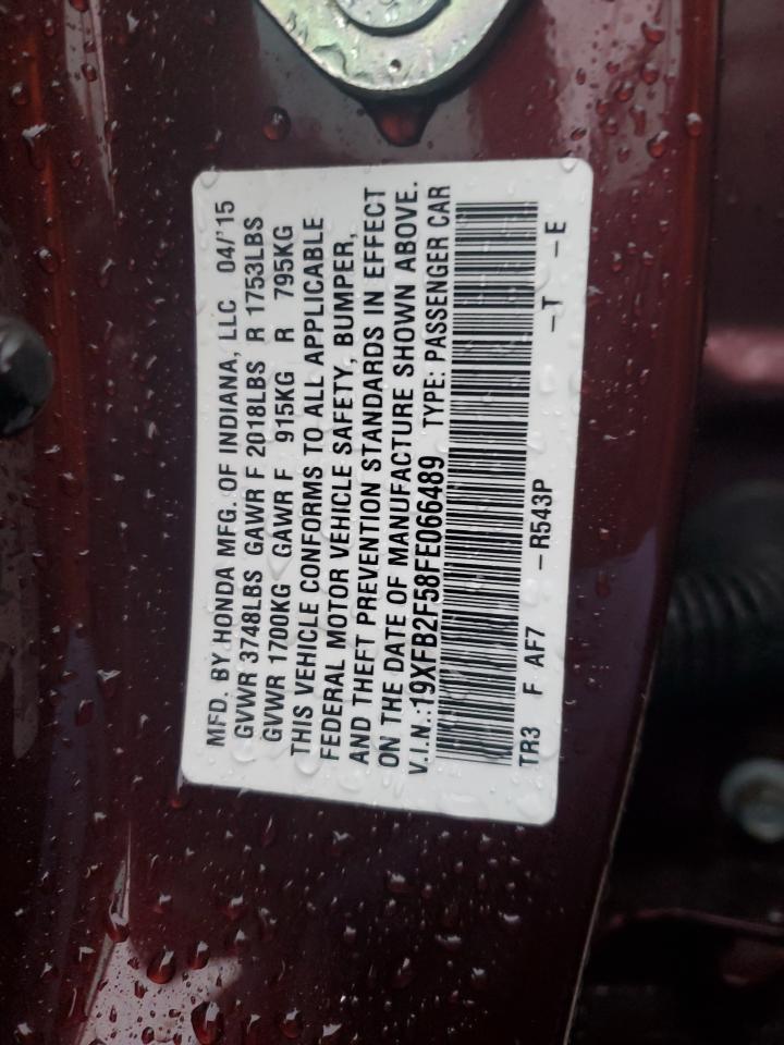 2015 Honda Civic VIN 19XFB2F58FE066489 Copart auction photo, front end damage thumbnail 13