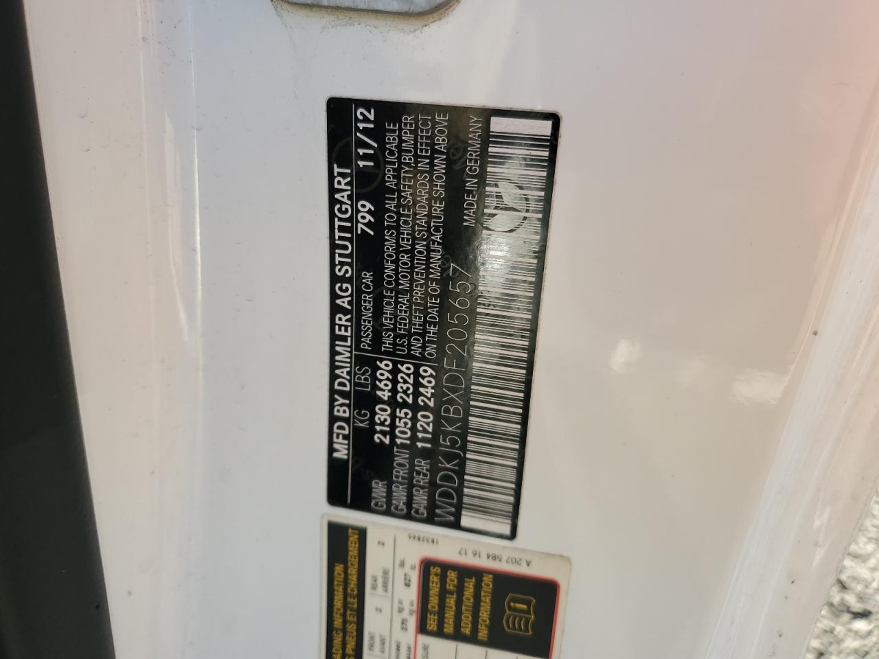 2013 Mercedes-Benz E-klasse VIN WDDKJ5KBXDF205657 Copart auction photo, front end / rear end damage thumbnail 12