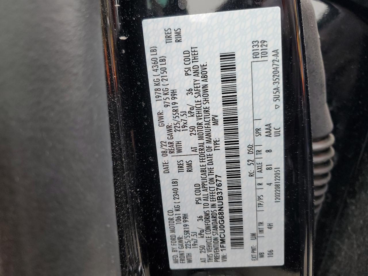 2022 Ford Escape VIN 1FMCU0G68NUB37677 Copart auction photo, all over damage thumbnail 13