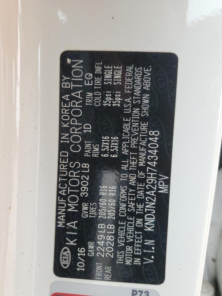 2017 KIA Soul VIN KNDJN2A29H7434048 Copart auction photo, vandalism damage thumbnail 12