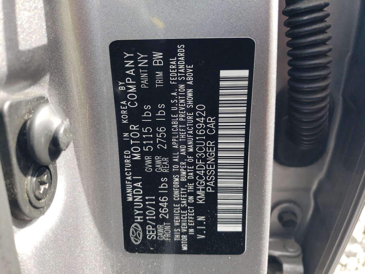 2012 Hyundai Genesis VIN KMHGC4DF3CU169420 Copart auction photo, front end damage thumbnail 12
