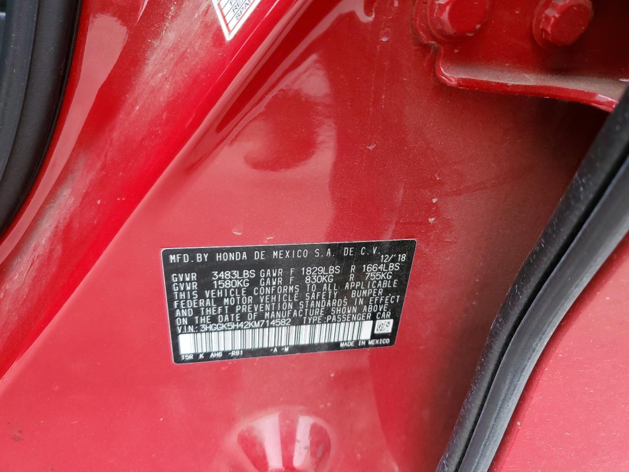 2019 Honda Fit VIN 3HGGK5H42KM714582 Copart auction photo, all over damage thumbnail 12