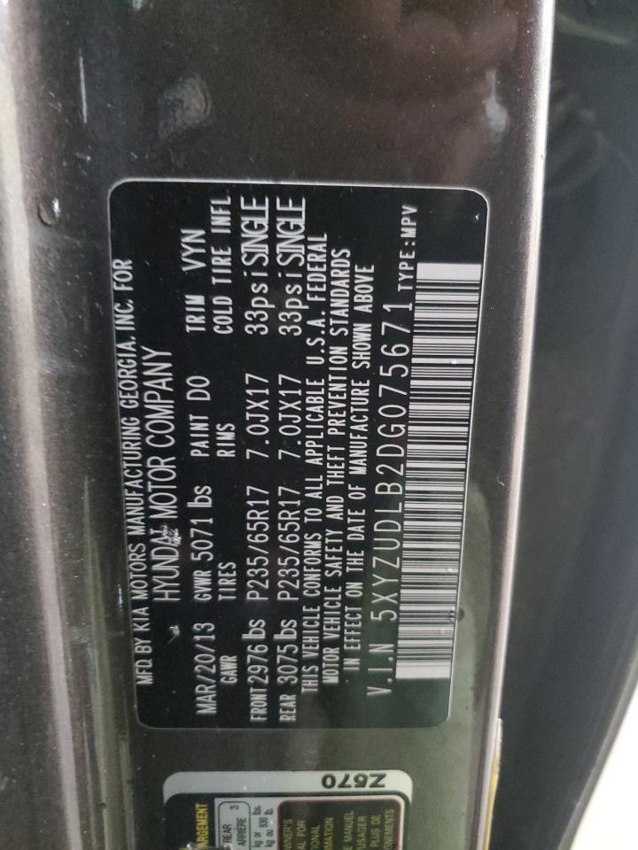 2013 Hyundai Santa Fe VIN 5XYZUDLB2DG075671 Copart auction photo, burn / front end damage thumbnail 13