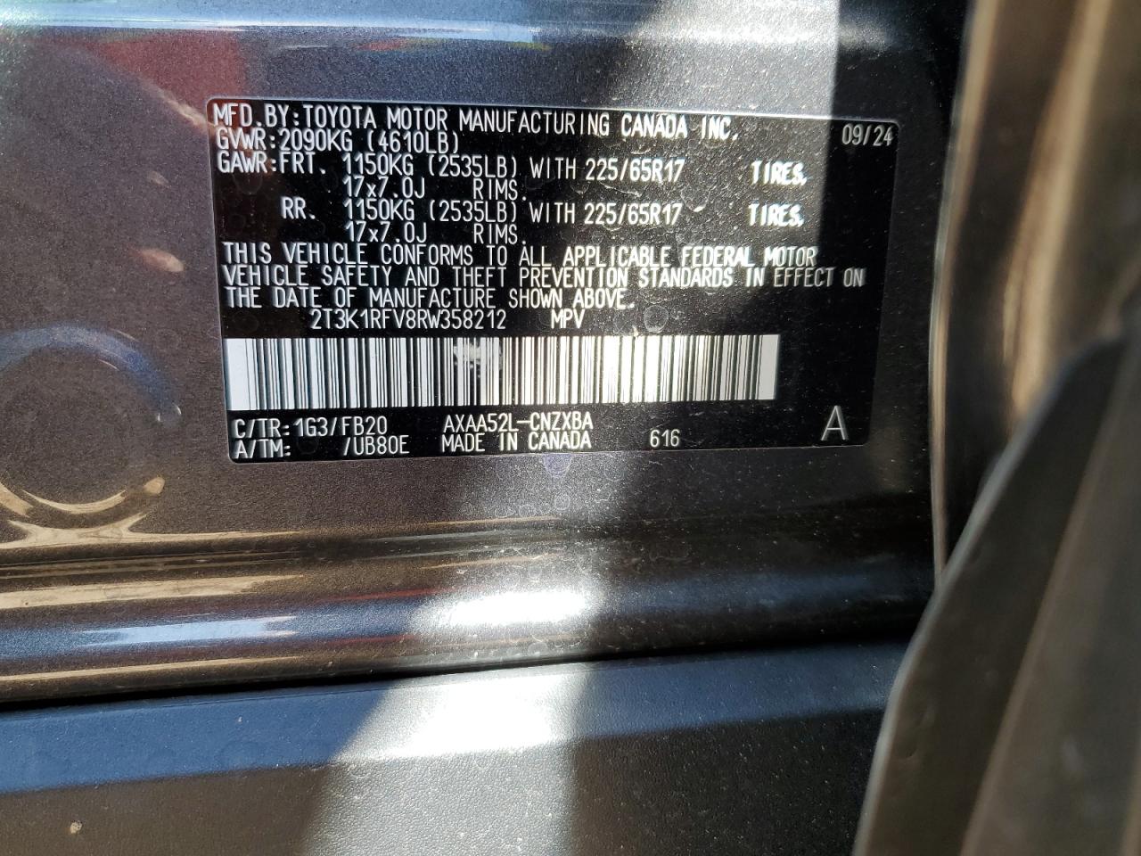 2024 Toyota RAV 4 VIN 2T3K1RFV8RW358212 Copart auction photo, front end / undercarriage damage thumbnail 15