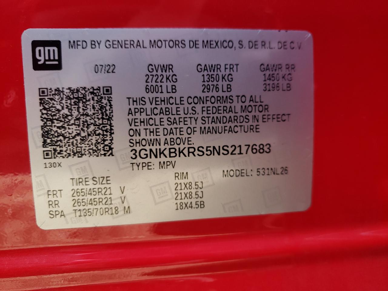 2022 Chevrolet Blazer VIN 3GNKBKRS5NS217683 Copart auction photo, rear end / undercarriage damage thumbnail 12