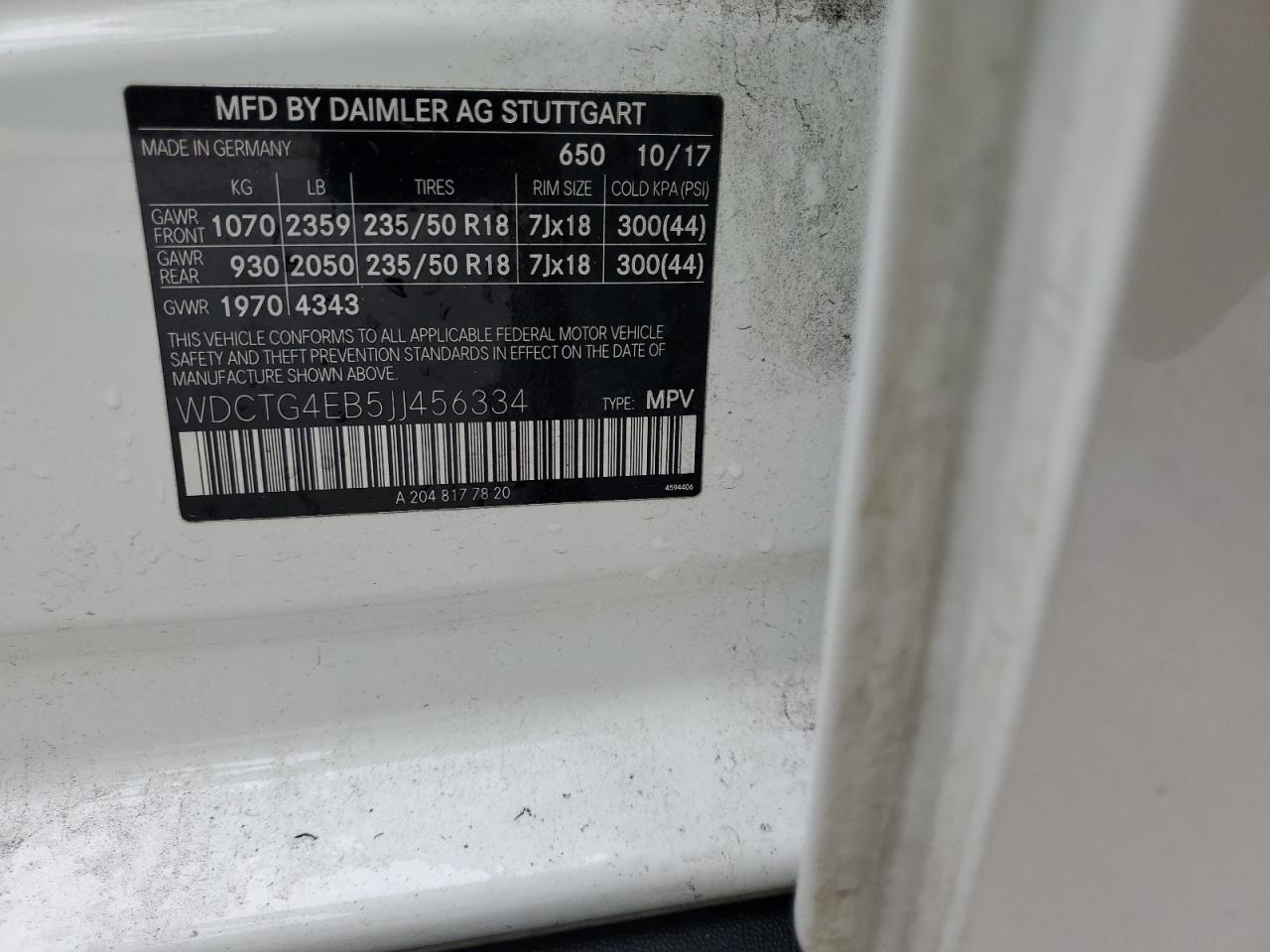 2018 Mercedes-Benz GLA-klasse VIN WDCTG4EB5JJ456334 Copart auction photo, burn damage thumbnail 13
