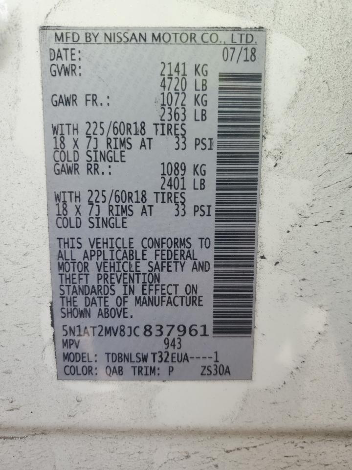 2018 Nissan Rogue VIN 5N1AT2MV8JC837961 Copart auction photo, rear end damage thumbnail 15