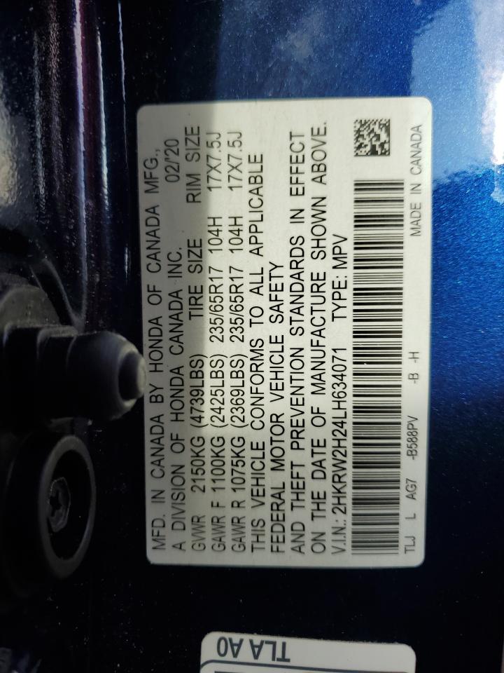 2020 Honda CR-V VIN 2HKRW2H24LH634071 Copart auction photo, front end damage thumbnail 15