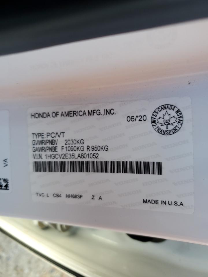 2020 Honda Accord VIN 1HGCV2E35LA801052 Copart auction photo, front end / undercarriage damage thumbnail 12