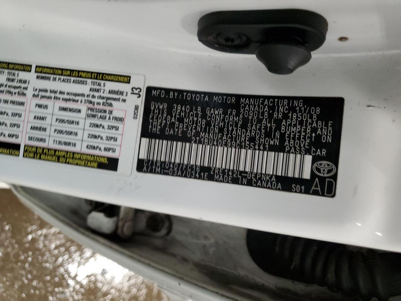 2009 Toyota Corolla VIN 2T1BU40E99C155441 Copart auction photo, front end / rear end damage thumbnail 12