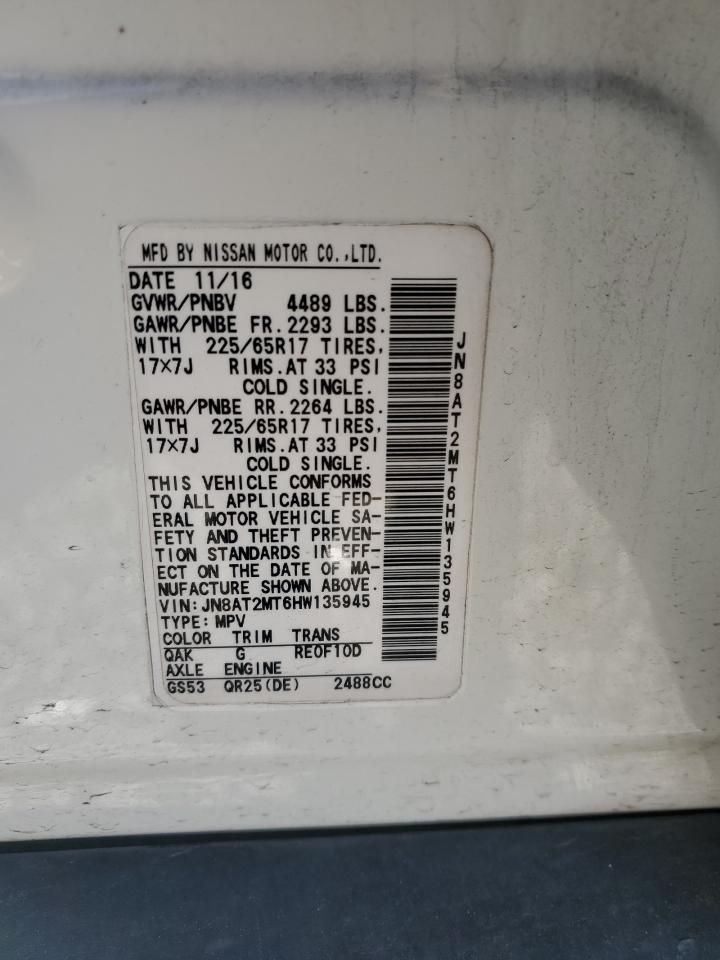2017 Nissan Rogue VIN JN8AT2MT6HW135945 Copart auction photo, all over damage thumbnail 13