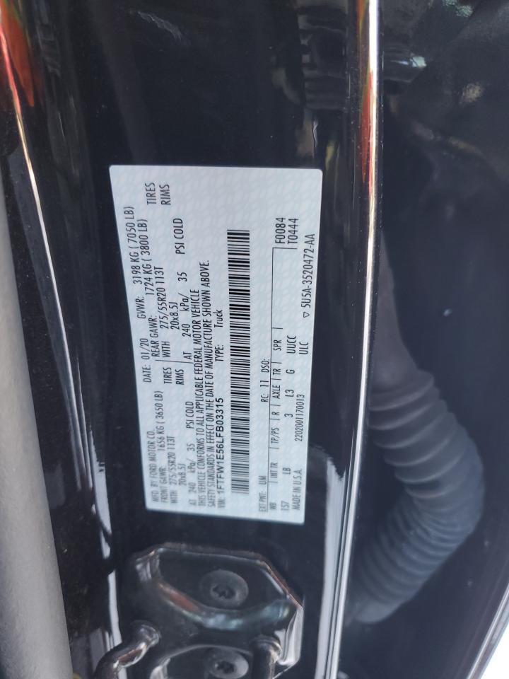 2020 Ford F-150 VIN 1FTFW1E56LFB03315 Copart auction photo, front end damage thumbnail 13