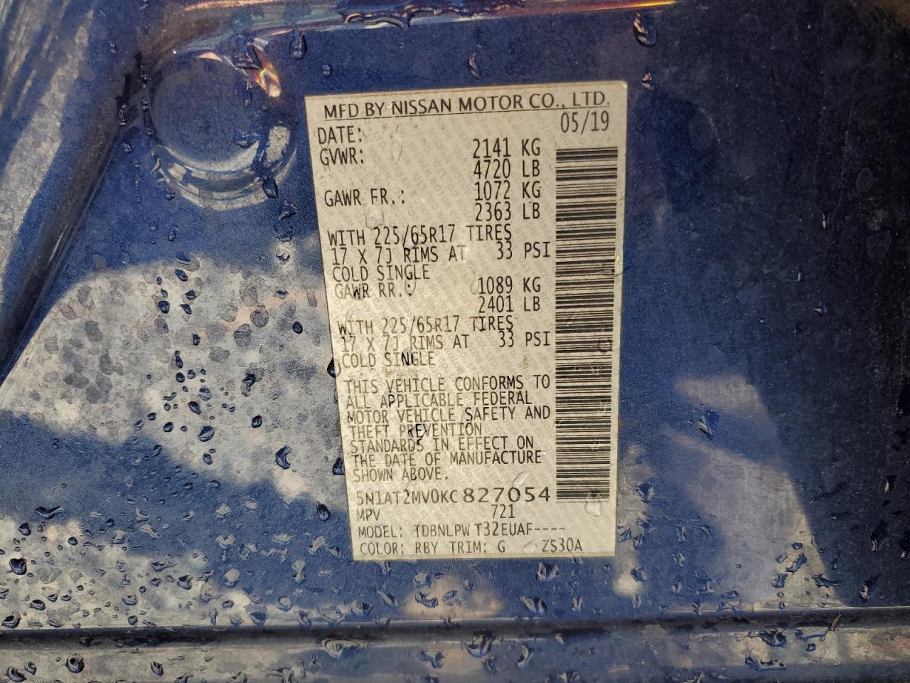 2019 Nissan Rogue VIN 5N1AT2MV0KC827054 Copart auction photo, all over damage thumbnail 14