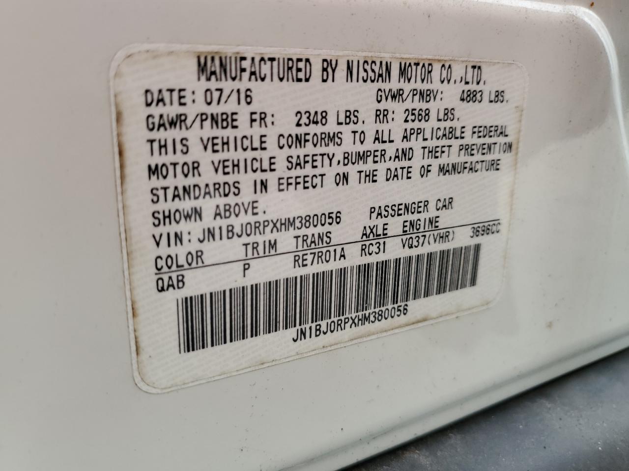 2017 Infiniti QX50 VIN JN1BJ0RPXHM380056 Copart auction photo, front end damage thumbnail 12