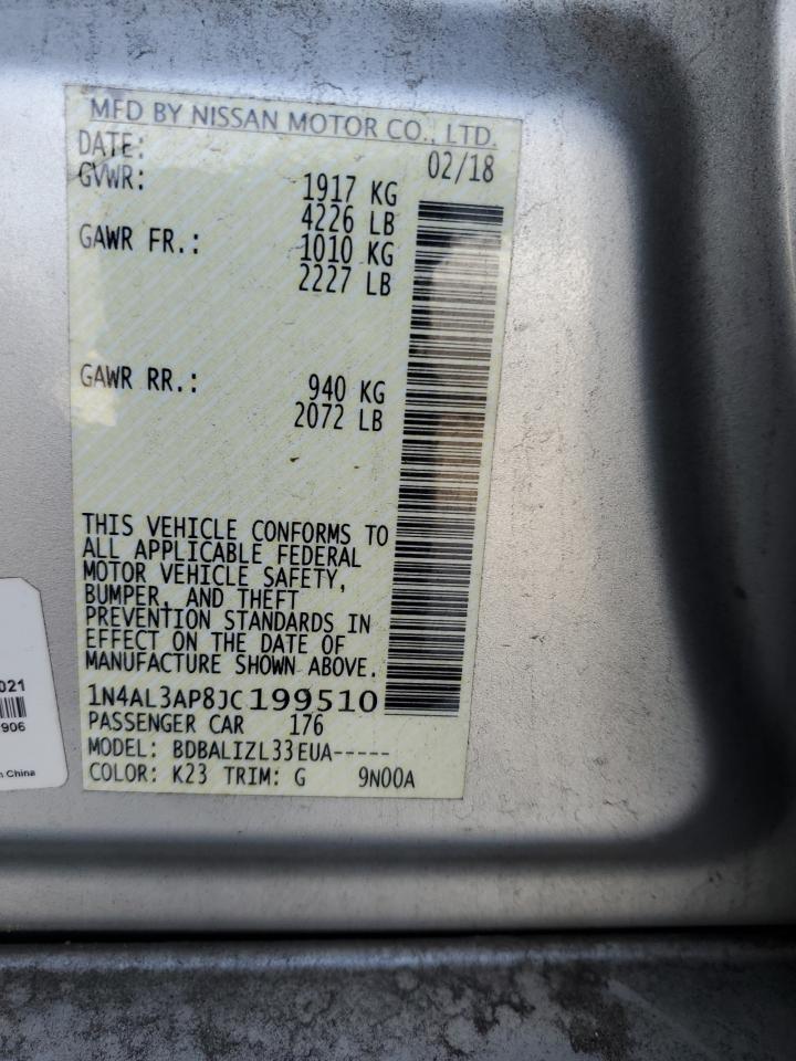2018 Nissan Altima VIN 1N4AL3AP8JC199510 Copart auction photo, front end damage thumbnail 14