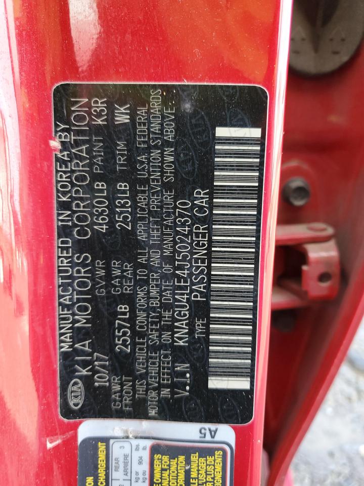 2018 KIA Optima VIN KNAGU4LE4J5024370 Copart auction photo, side / rear end damage thumbnail 12