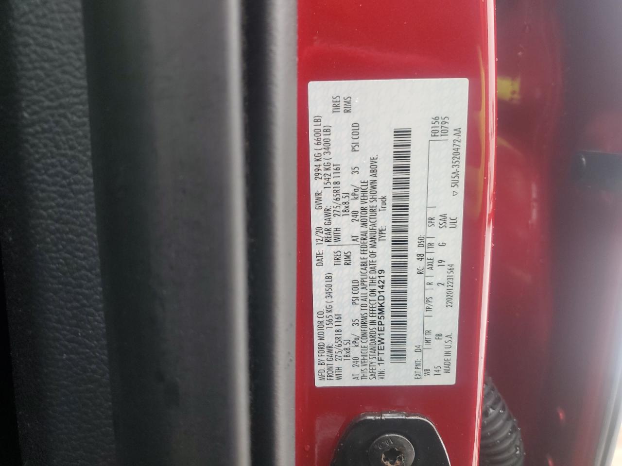 2021 Ford F-150 VIN 1FTEW1EP5MKD14219 Copart auction photo, front end damage thumbnail 15