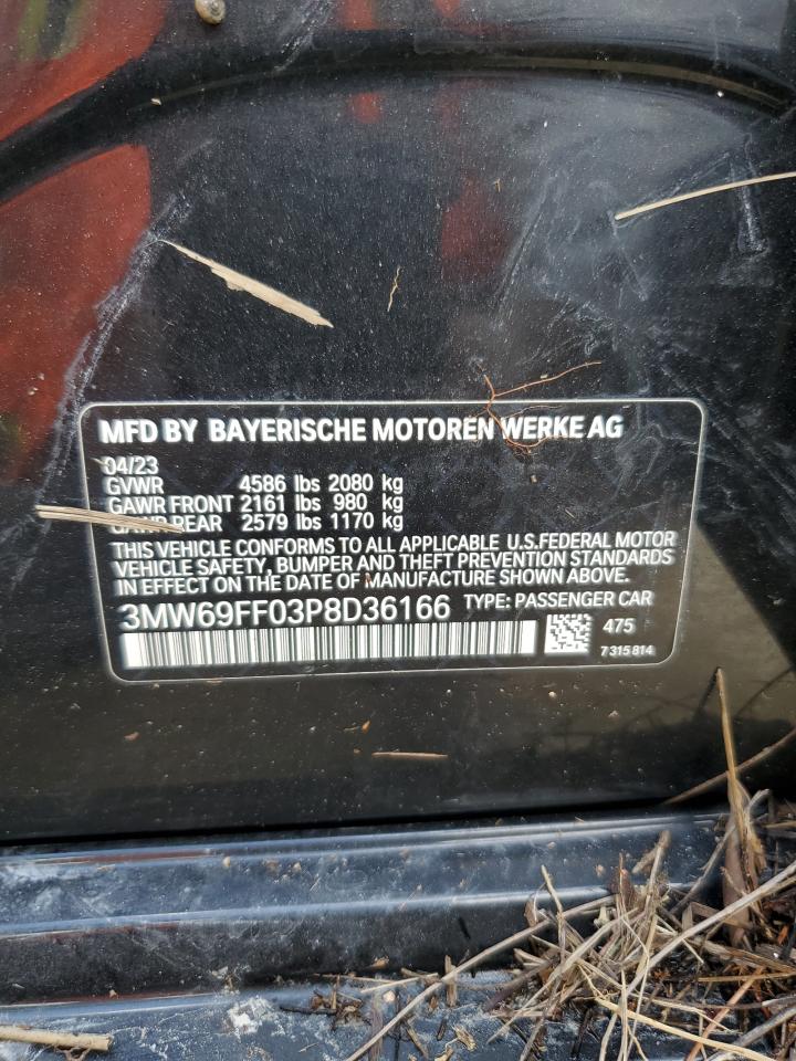 2023 BMW 3er VIN 3MW69FF03P8D36166 Copart auction photo, water/flood damage thumbnail 13