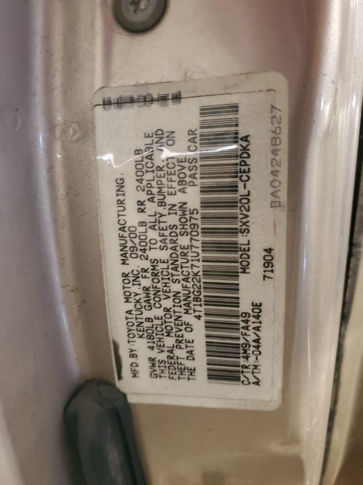 2001 Toyota Camry VIN 4T1BG22K71U770975 Copart auction photo, minor dent/scratches damage thumbnail 12