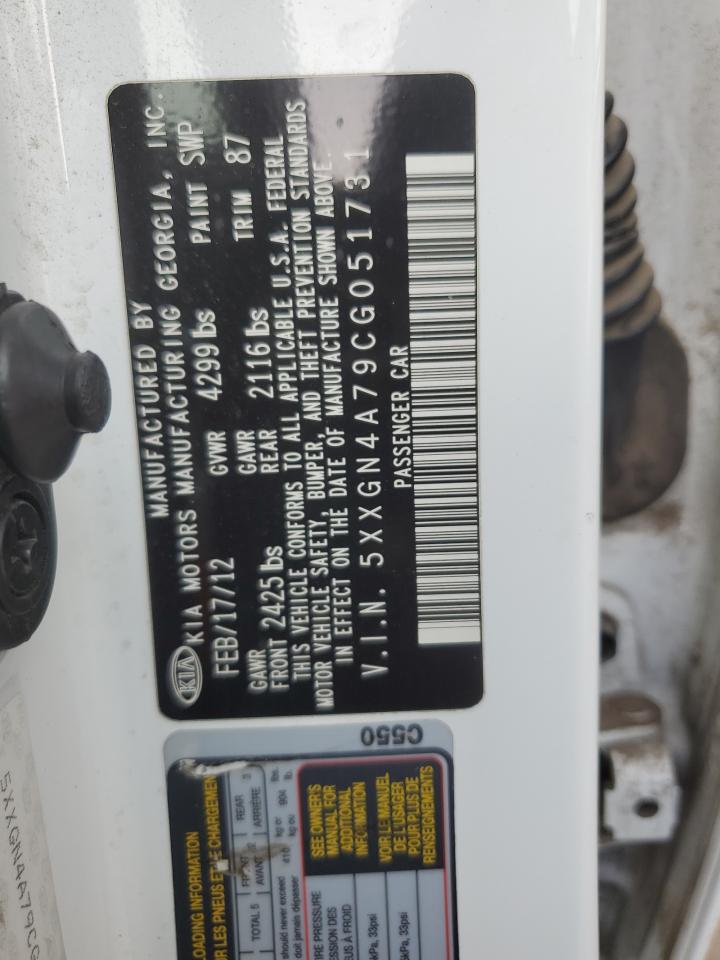 2012 KIA Optima VIN 5XXGN4A79CG051731 Copart auction photo, front end damage thumbnail 12