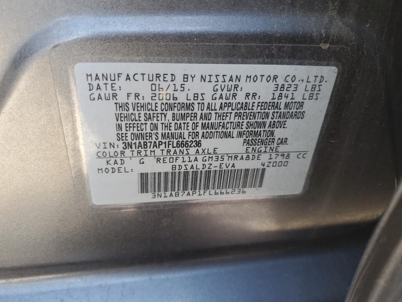 2015 Nissan Sentra VIN 3N1AB7AP1FL666236 Copart auction photo, mechanical damage thumbnail 12